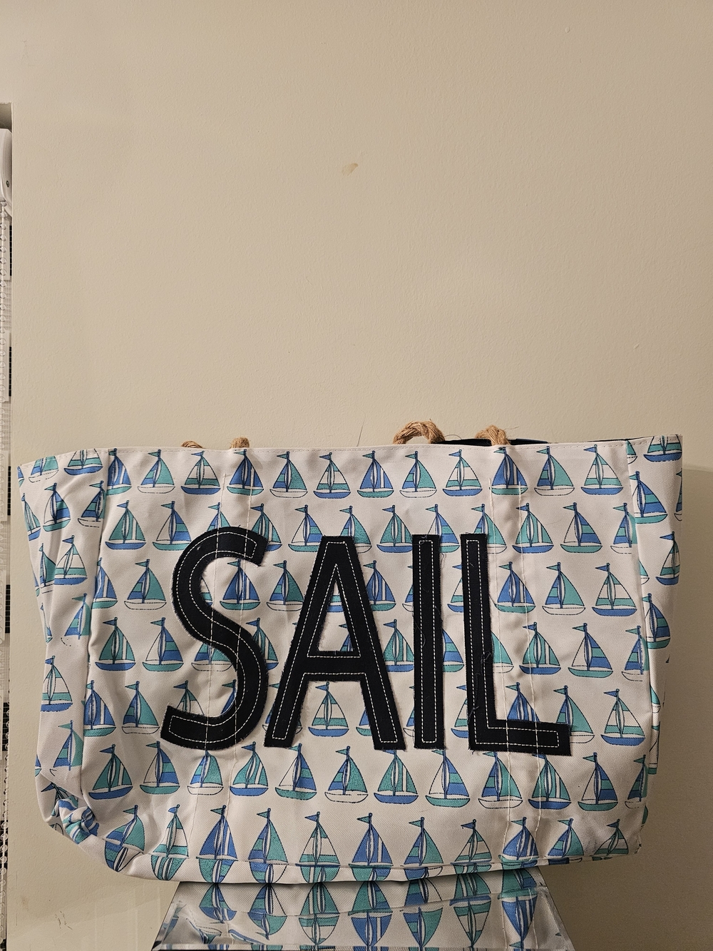 Sail Canvas Tote Bag with Blue Sailboat Print